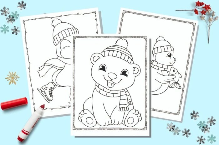 Animals in the snow coloring pages