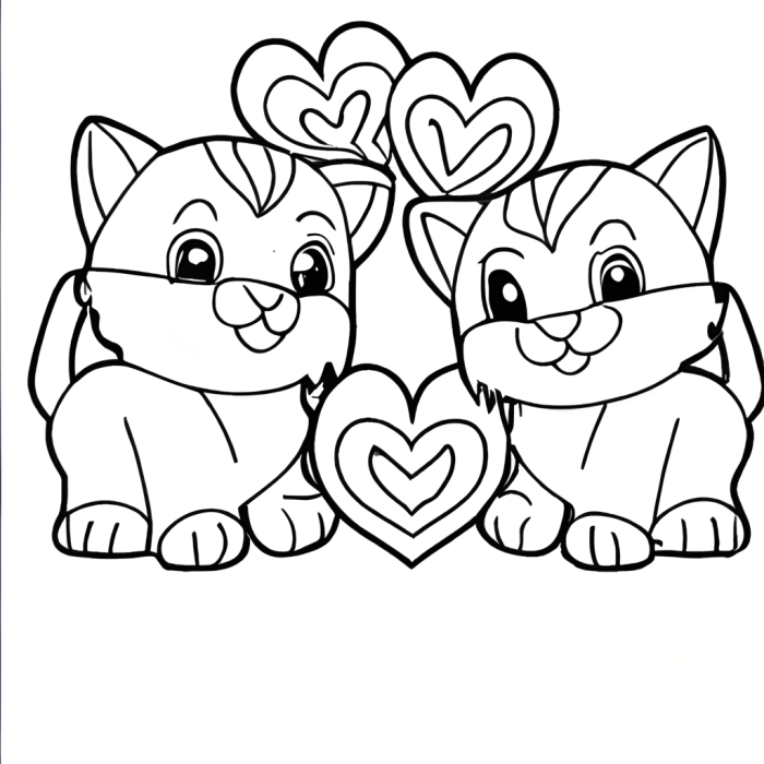 Animals with hearts coloring pag e