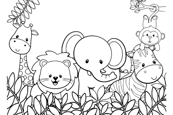 Coloring page with zoo animals