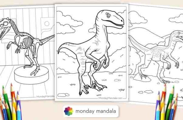 Animated raptor dinosaur coloring pages