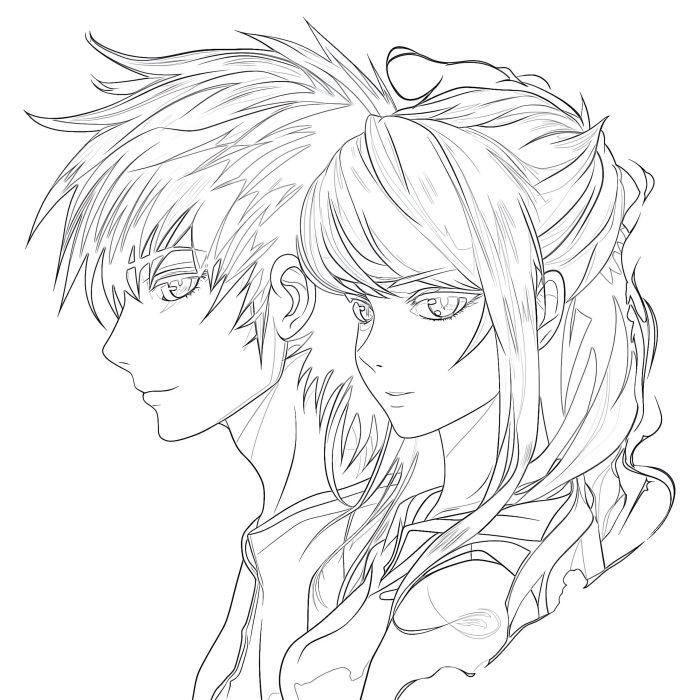 Couples realistic anime coloring pages