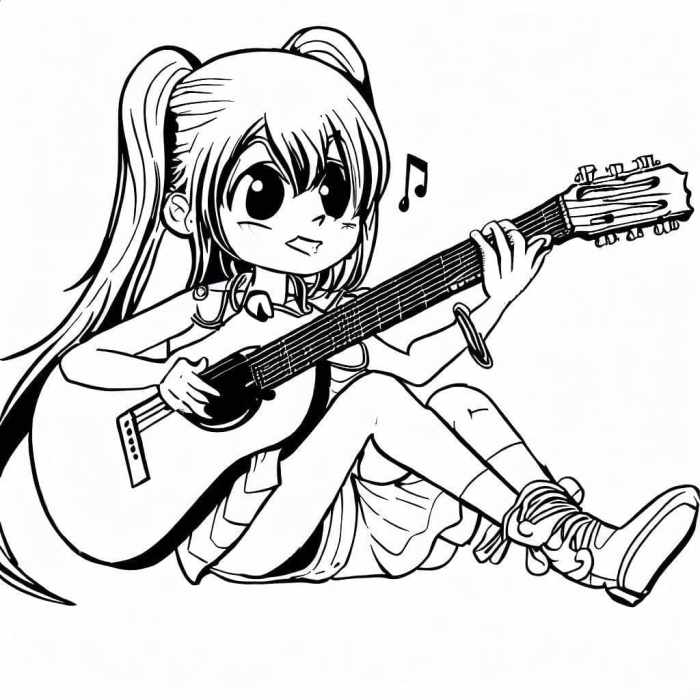 Coloring pages girls playing guitar anime