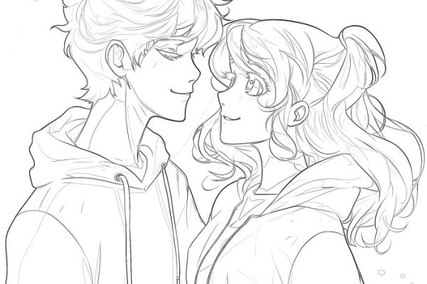 Couples realistic anime coloring pages