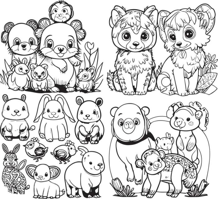 Animal babies coloring page