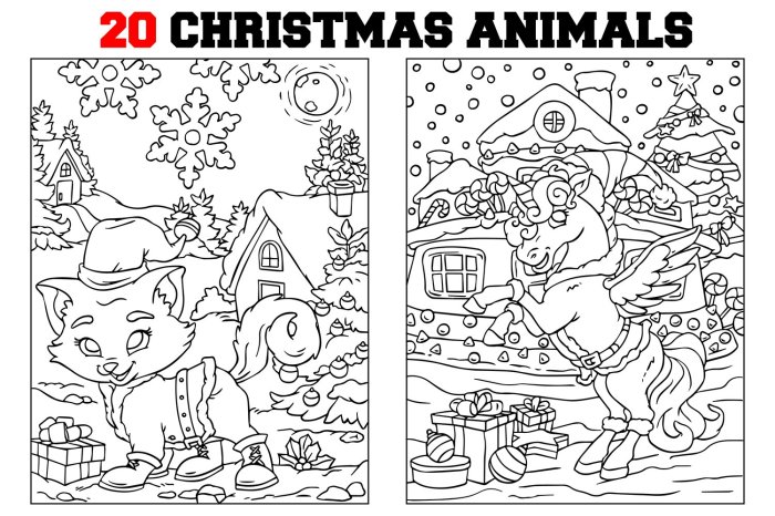 Animals surrounding a christmas coloring shee