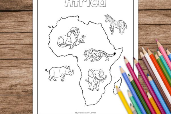 Animal coloring sheets grouped by continent