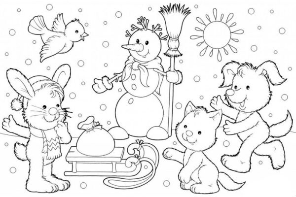 Animals in the snow coloring pages