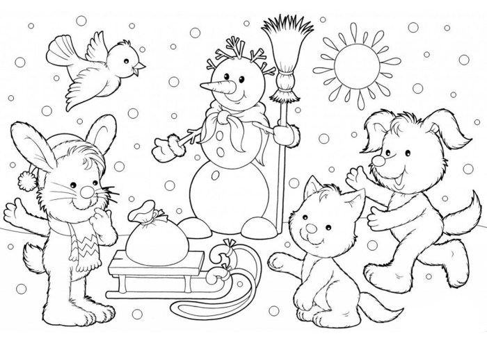 Animals in the snow coloring pages