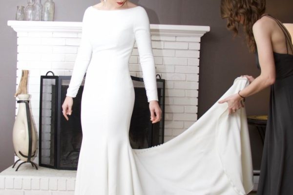 Satin long sleeve wedding dress