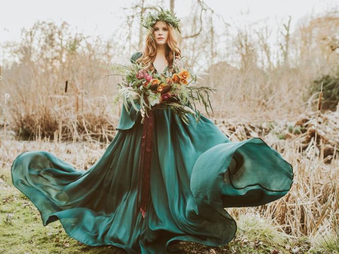 Green color wedding dress