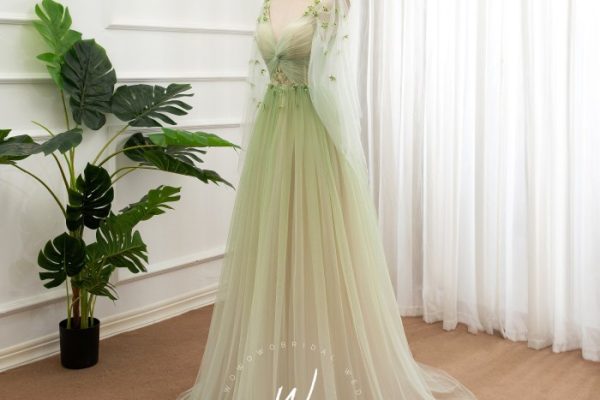 Green color wedding dress