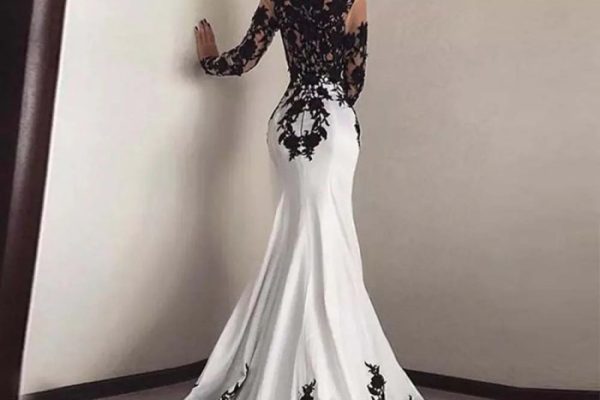 White and black wedding dress