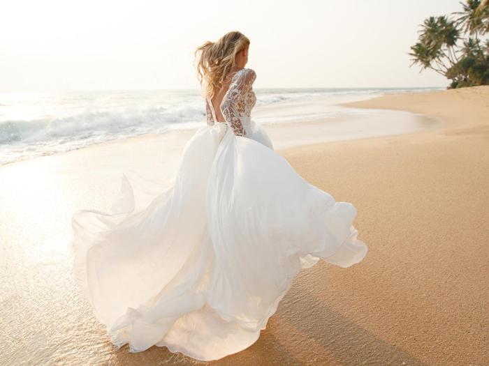 Lace dress beach wedding