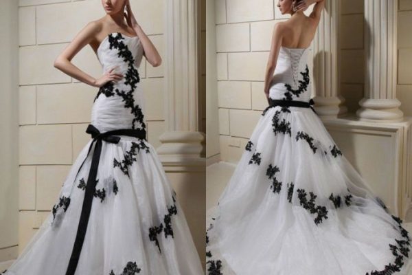 White wedding dress with black lace