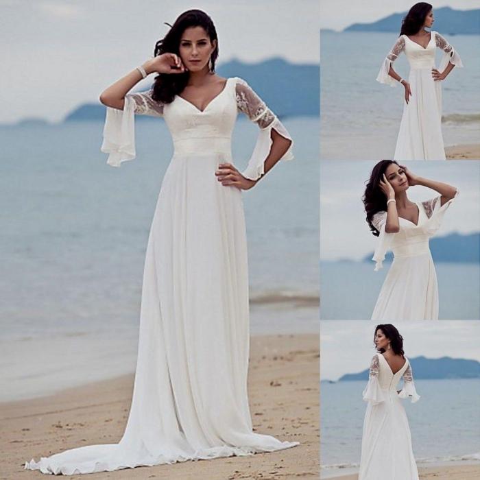 White wedding dresses for the beach